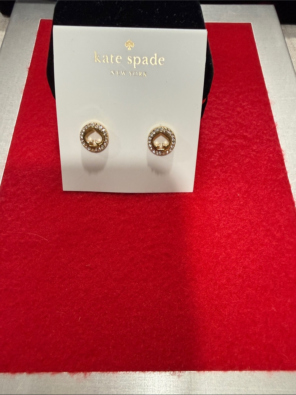 kate spade gold-tone heart halo stud earrings with crystal accents